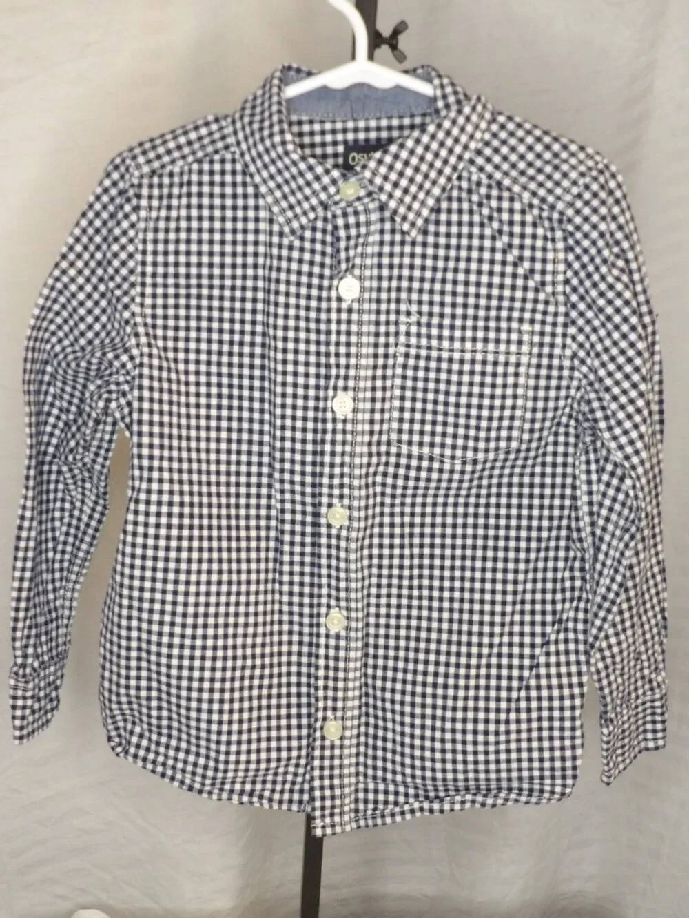 OshBKosh Toddler Boys Gingham Check Black and White Long Sleeve Shirt Size 4T
